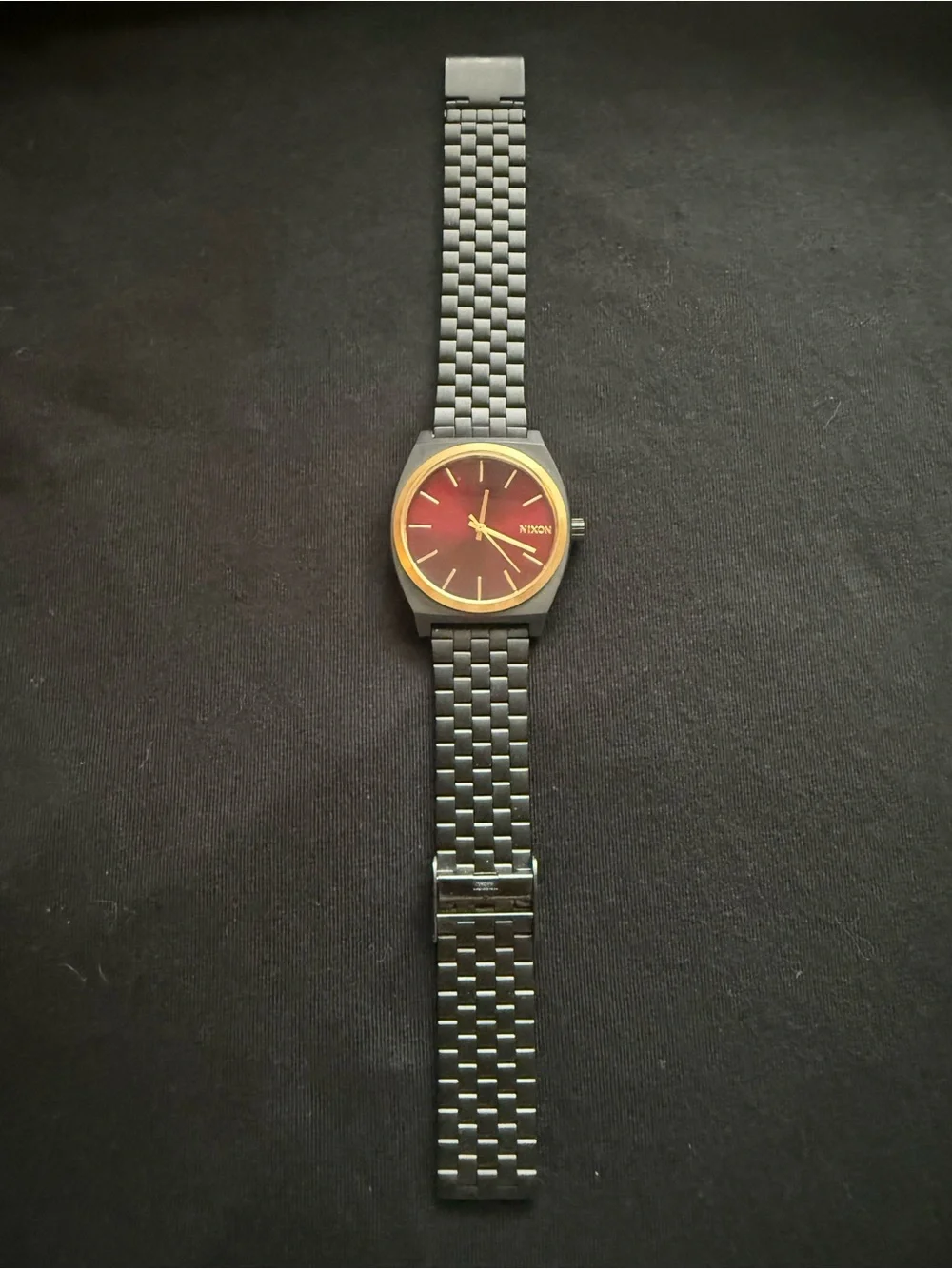 Nixon Black Watch with Burgundy Dial and Gold Accents
